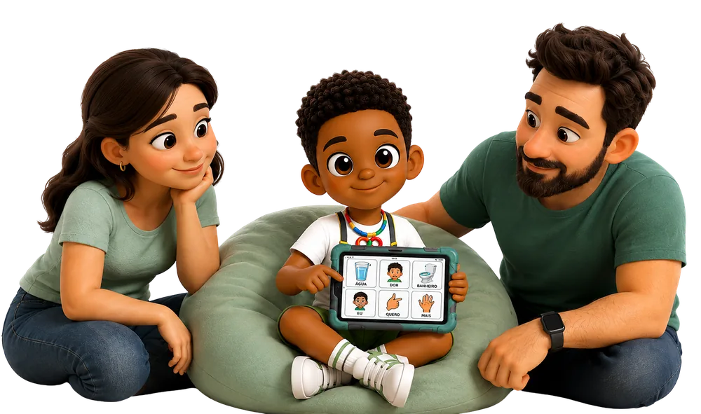 Família usando o Mabuu com a criança